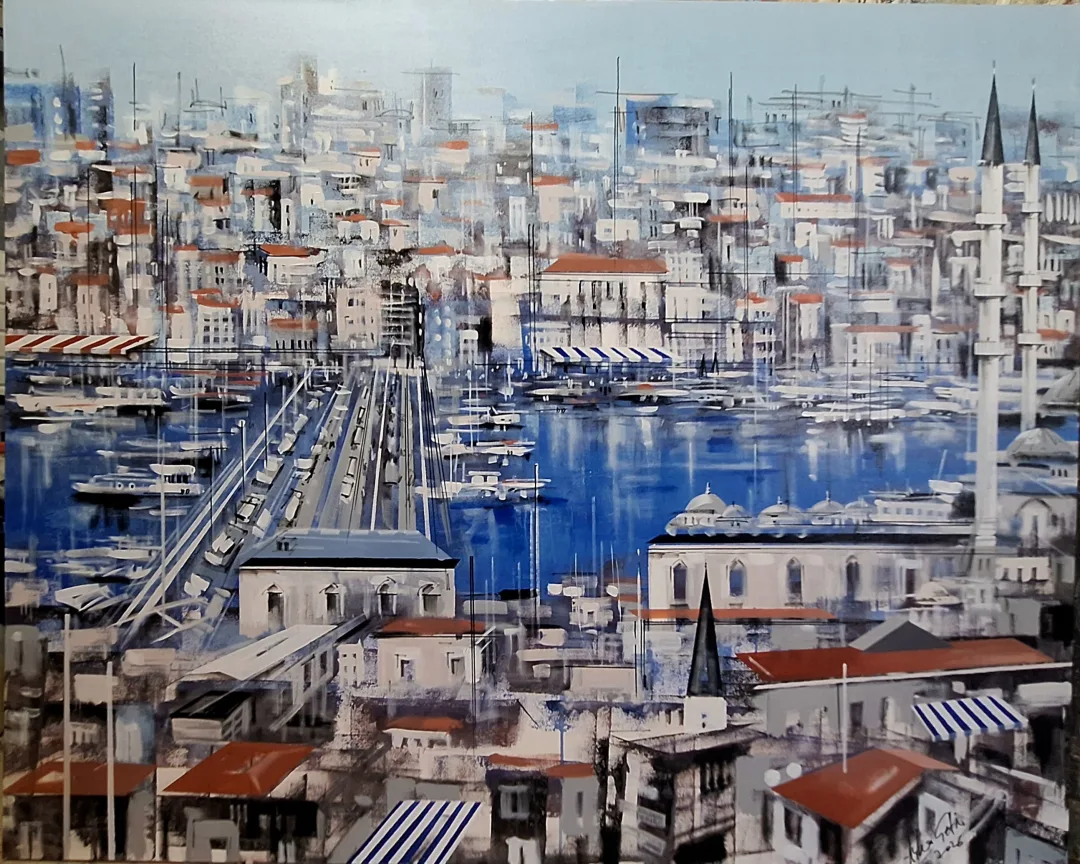 "Şehir" eseri AYHAN ÇETİN tarafından 2026 yılında 120x150 cm ölçülerinde Tuval üzeri akrilik boya tekniği ile yapılmıştır.