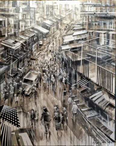 AYHAN ÇETİN — “Balkon”, 2026 "Balkon" eseri AYHAN ÇETİN tarafından 2026 yılında 150x120 cm ölçülerinde Tuval üzeri akrilik boya tekniği ile yapılmıştır.
