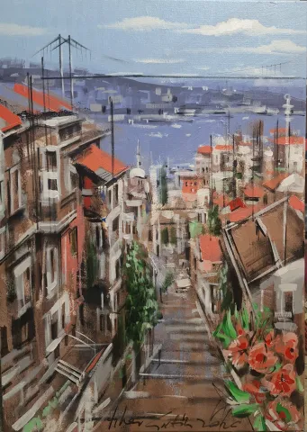 AYHAN ÇETİN — “Balat”, 2026 "Balat" eseri AYHAN ÇETİN tarafından 2026 yılında 70x50 cm ölçülerinde Tuval üzeri akrilik boya tekniği ile yapılmıştır.