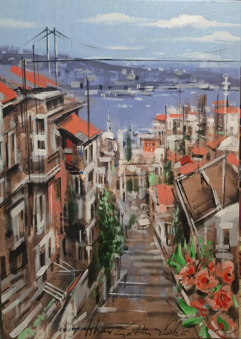 AYHAN ÇETİN — “Balat”, 2026 "Balat" eseri AYHAN ÇETİN tarafından 2026 yılında 70x50 cm ölçülerinde Tuval üzeri akrilik boya tekniği ile yapılmıştır.