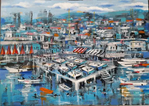 "Beach" eseri AYHAN ÇETİN tarafından 2026 yılında 50x70 cm ölçülerinde Tuval üzeri akrilik boya tekniği ile yapılmıştır.