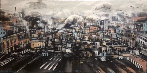 "Gazze" eseri AYHAN ÇETİN tarafından 2023 yılında 35x70 cm ölçülerinde Tuval üzeri akrilik boya tekniği ile yapılmıştır.