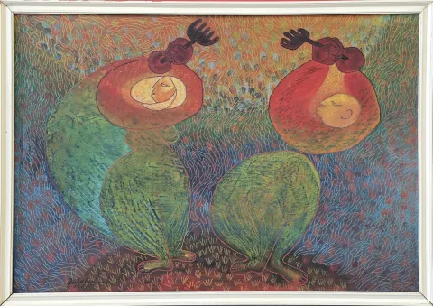 İBRAHİM BALABAN — “Harmanda Köylü Kadınlar”, 1968 "Harmanda Köylü Kadınlar" eseri İBRAHİM BALABAN tarafından 1968 yılında 53x75 cm ölçülerinde Kontraplak üzeri yağlı boya tekniği ile yapılmıştır.