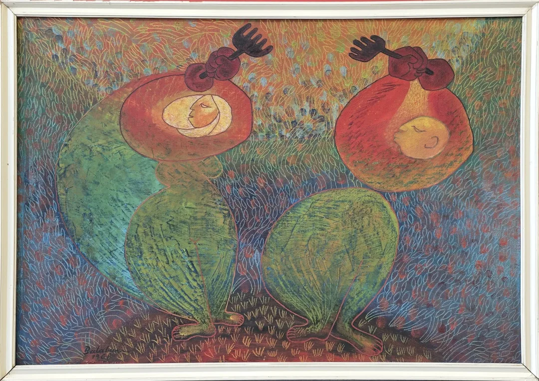 yakınlaştır "Harmanda Köylü Kadınlar" eseri İBRAHİM BALABAN tarafından 1968 yılında 53x75 cm ölçülerinde Kontraplak üzeri yağlı boya tekniği ile yapılmıştır.