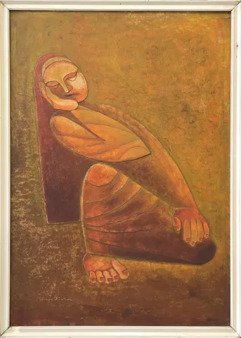 İBRAHİM BALABAN — “Düşünen Kadın”, 1967 "Düşünen Kadın" eseri İBRAHİM BALABAN tarafından 1967 yılında 70x50 cm ölçülerinde Kontraplak üzeri yağlı boya ve kazıma tekniği ile yapılmıştır.