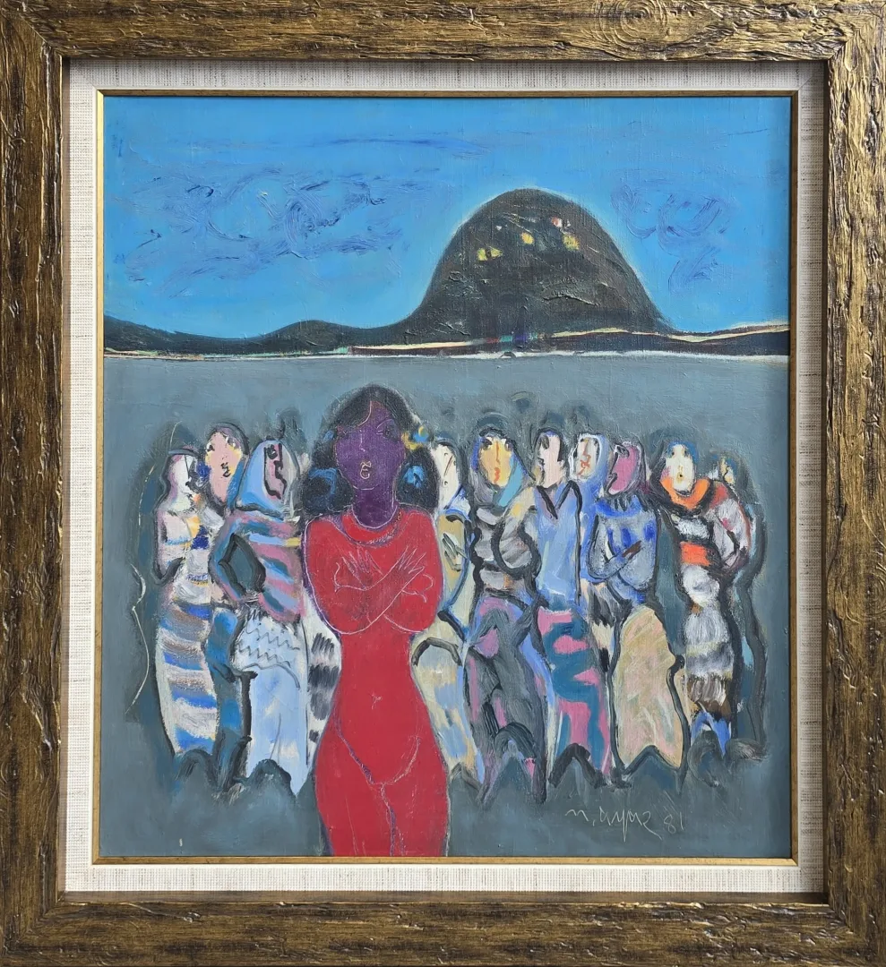 yakınlaştır "Kırmızılı Kadın" eseri MUSTAFA AYAZ tarafından 1981 yılında 59x54 cm ölçülerinde Tuval üzeri yağlı boya tekniği ile yapılmıştır.
