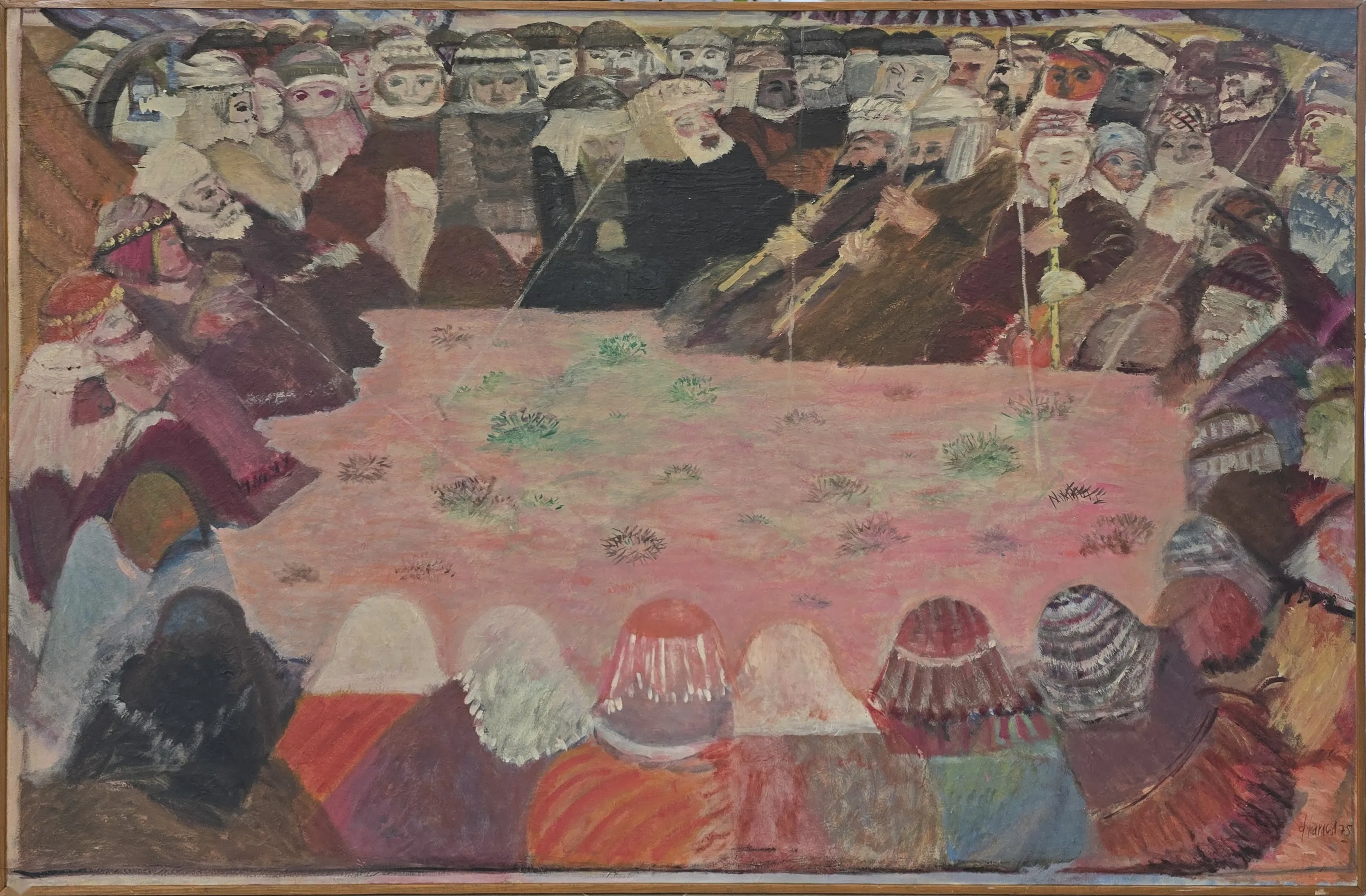 "Erenler Evliyalar" eseri DURAN KARACA tarafından 1975 yılında 122x186 cm ölçülerinde Tuval üzeri yağlı boya tekniği ile yapılmıştır.