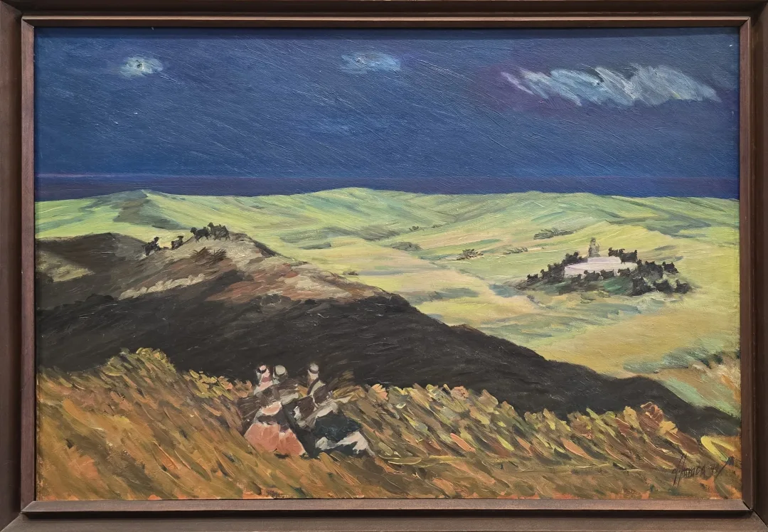 yakınlaştır "Manzara" eseri DURAN KARACA tarafından 1979 yılında 63x91 cm ölçülerinde Tuval üzeri yağlı boya tekniği ile yapılmıştır.