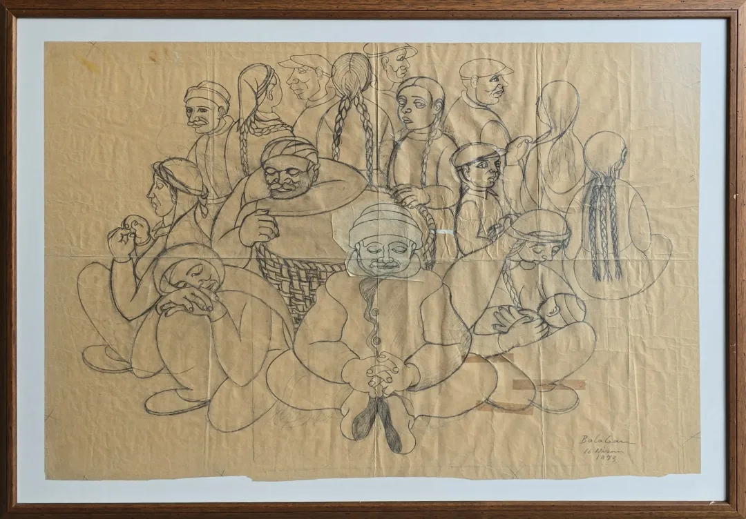 yakınlaştır "Erenler Evliyalar" eseri İBRAHİM BALABAN tarafından 1973 yılında 62x89 cm ölçülerinde Kağıt üzeri desen tekniği ile yapılmıştır.