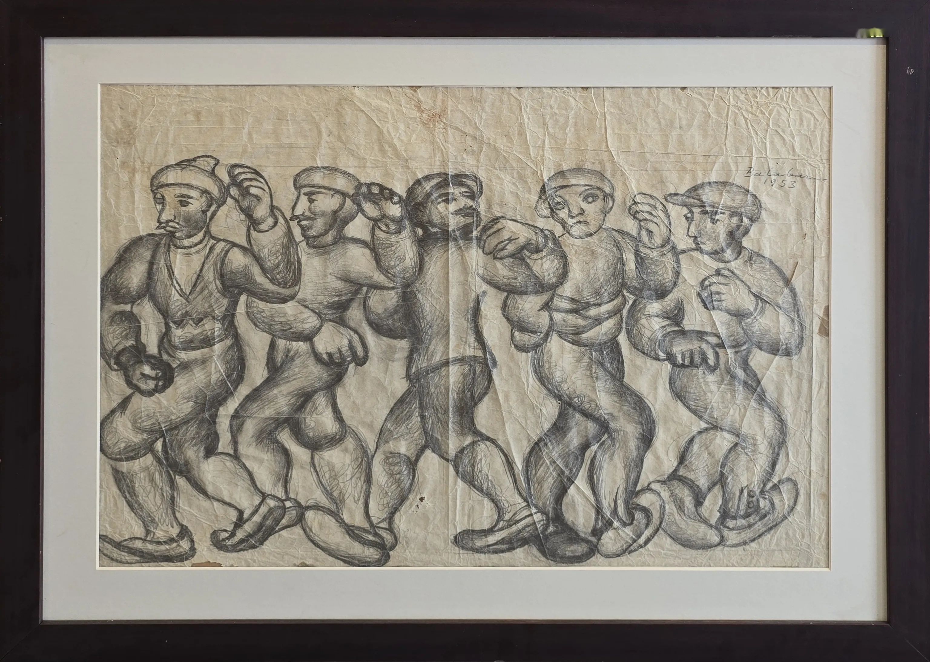"Halay" eseri İBRAHİM BALABAN tarafından 1953 yılında 42x59 cm ölçülerinde Kağıt üzeri desen tekniği ile yapılmıştır.