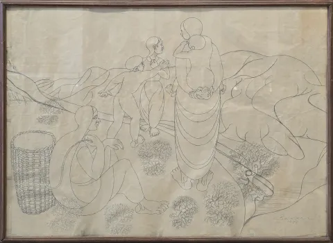 İBRAHİM BALABAN — “Kadınlar Ve Çocukları”, 1973 "Kadınlar Ve Çocukları" eseri İBRAHİM BALABAN tarafından 1973 yılında 70x96 cm ölçülerinde Kağıt üzeri desen tekniği ile yapılmıştır.