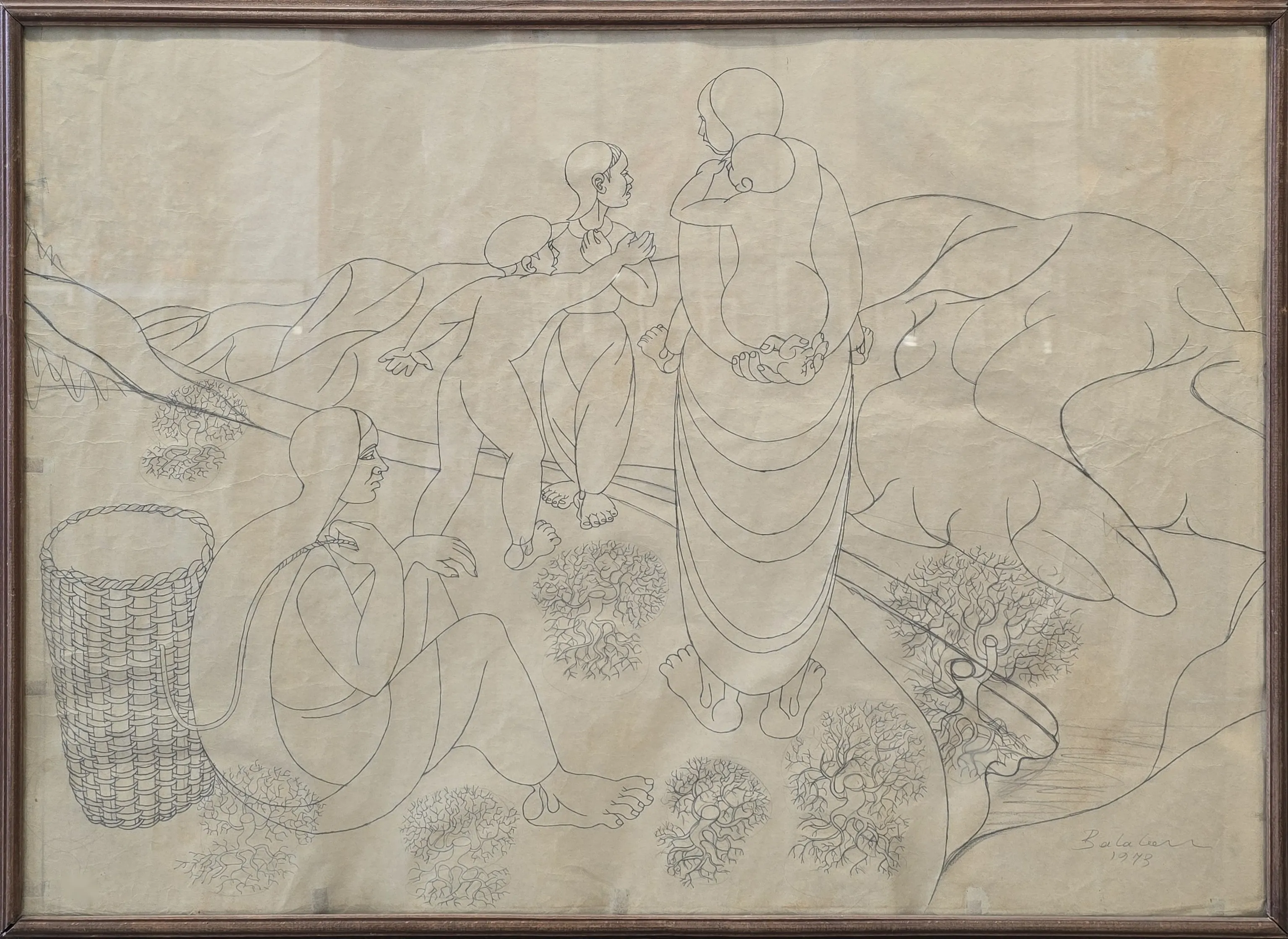 "Kadınlar Ve Çocukları" eseri İBRAHİM BALABAN tarafından 1973 yılında 70x96 cm ölçülerinde Kağıt üzeri desen tekniği ile yapılmıştır.