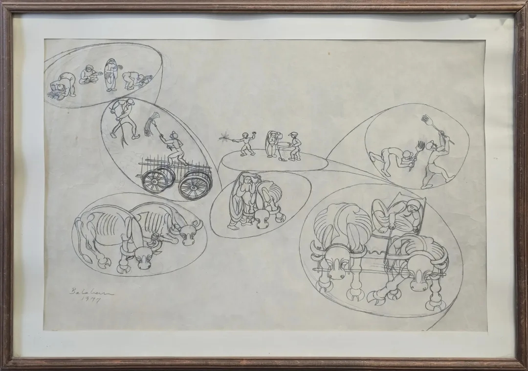 yakınlaştır "Öküzlü Hasat" eseri İBRAHİM BALABAN tarafından 1977 yılında 47x67 cm ölçülerinde Kağıt üzeri desen tekniği ile yapılmıştır.