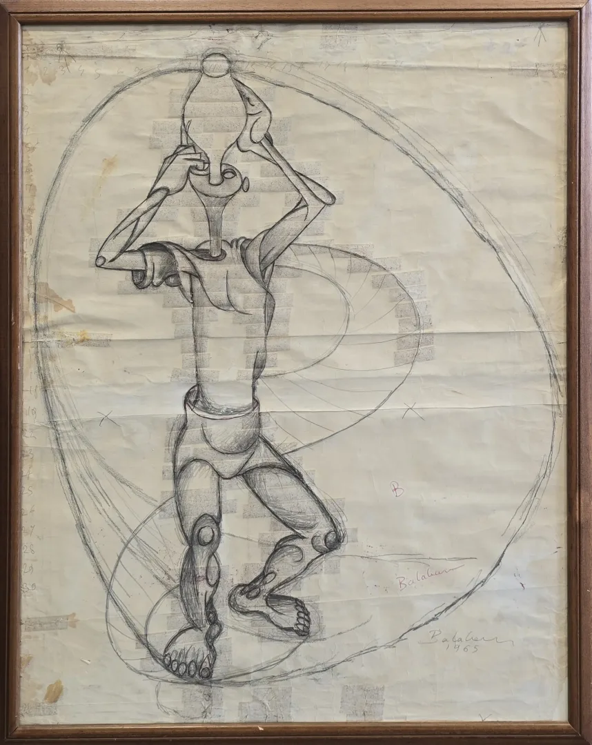 yakınlaştır "Testiden Su Içen Adam" eseri İBRAHİM BALABAN tarafından 1965 yılında 73x58 cm ölçülerinde Kağıt üzeri desen tekniği ile yapılmıştır.