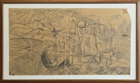 İBRAHİM BALABAN — “Üç Kadın Ve Köpek”, 1984 "Üç Kadın Ve Köpek" eseri İBRAHİM BALABAN tarafından 1984 yılında 50x84 cm ölçülerinde Kağıt üzeri desen tekniği ile yapılmıştır.
