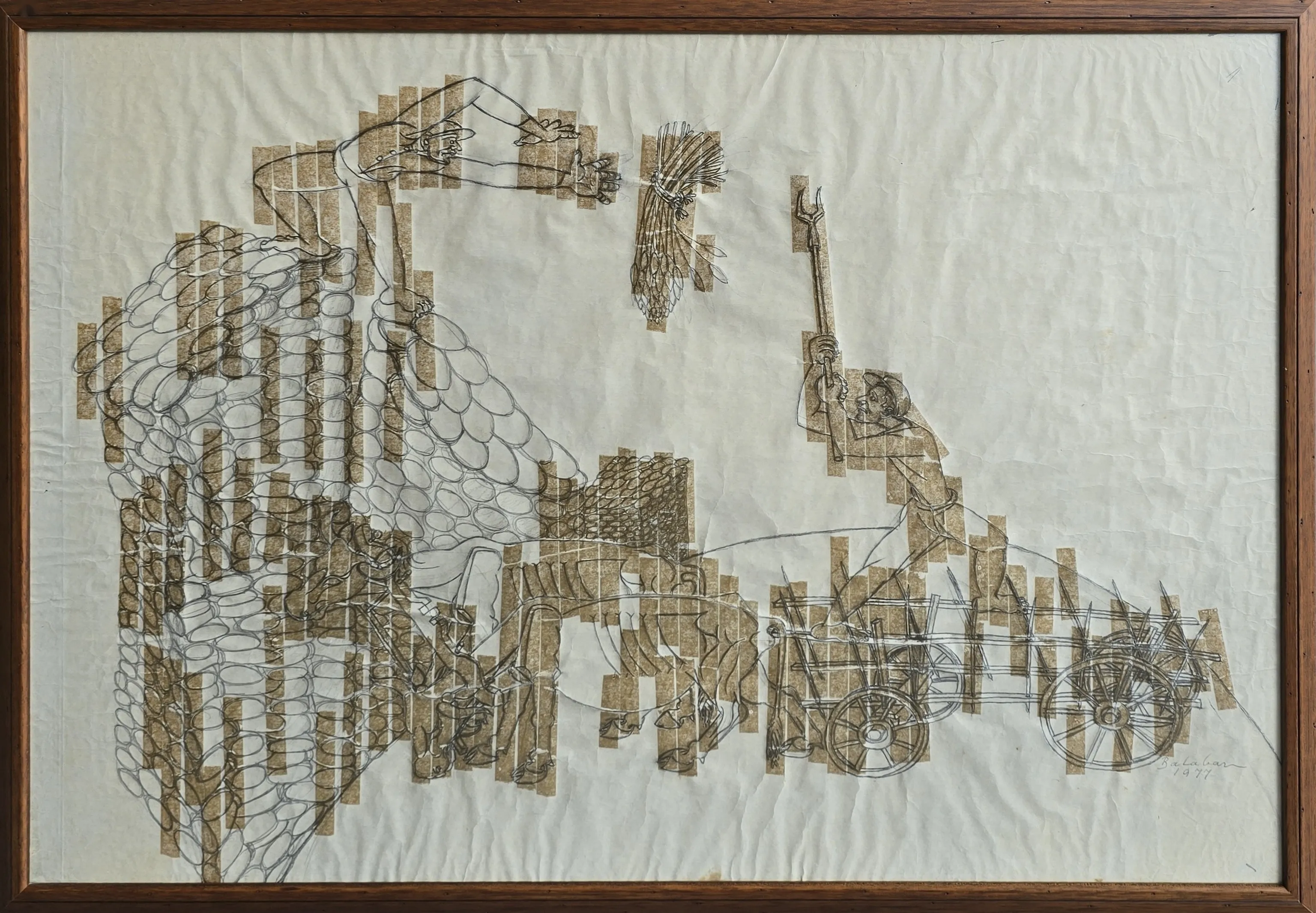 "Harman Yeri" eseri İBRAHİM BALABAN tarafından 1977 yılında 68x98 cm ölçülerinde Kağıt üzeri desen tekniği ile yapılmıştır.