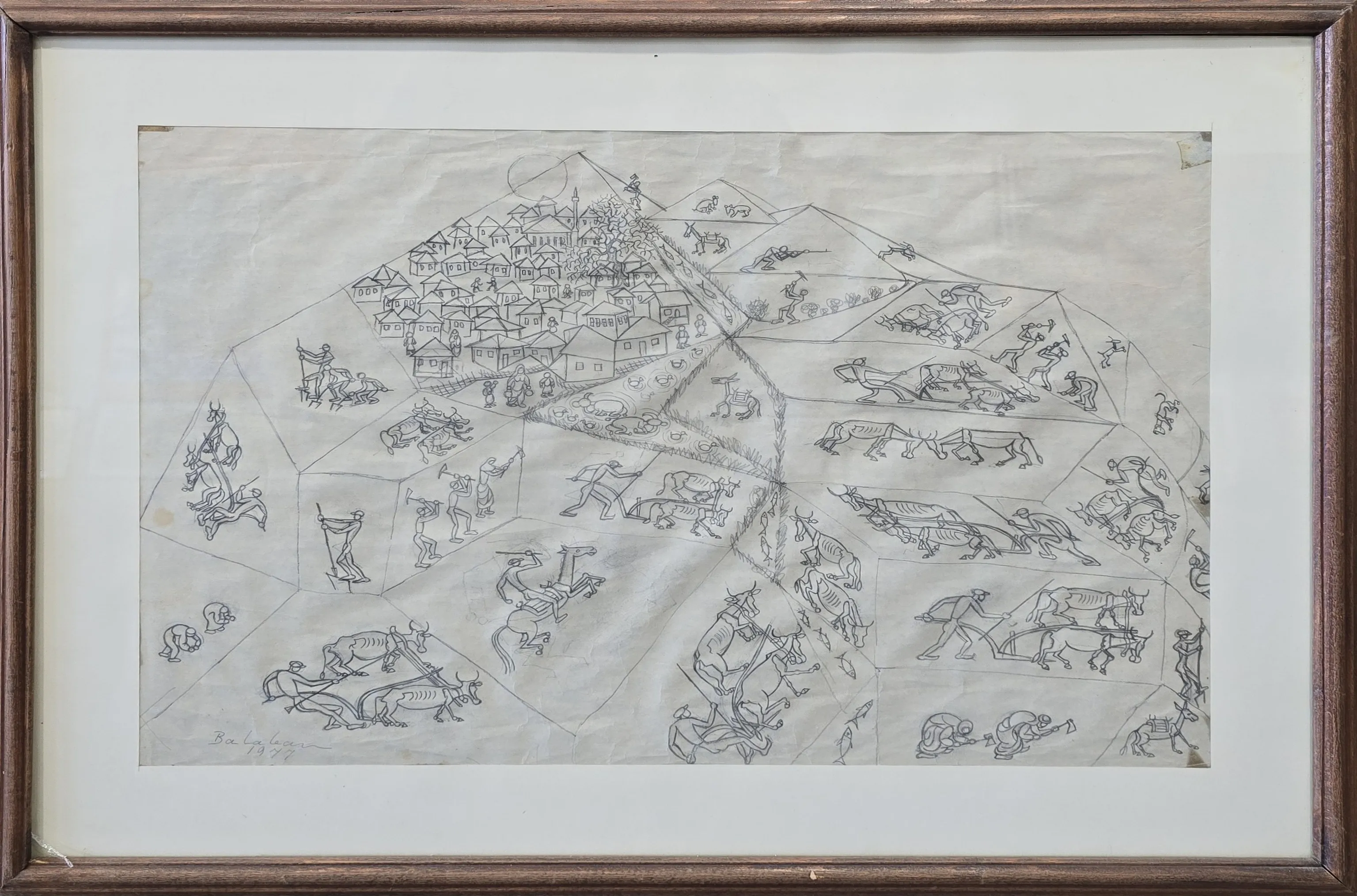 "Hasat Mevsimi" eseri İBRAHİM BALABAN tarafından 1977 yılında 33x50 cm ölçülerinde Kağıt üzeri desen tekniği ile yapılmıştır.