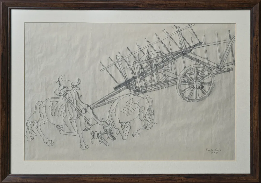 yakınlaştır "İki Öküz Ve Araba" eseri İBRAHİM BALABAN tarafından 1977 yılında 47x67 cm ölçülerinde Kağıt üzeri desen tekniği ile yapılmıştır.