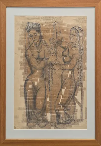 İBRAHİM BALABAN — “Kraliçe Ve Nedime” "Kraliçe Ve Nedime" eseri İBRAHİM BALABAN tarafından 56x39 cm ölçülerinde Kağıt üzeri desen tekniği ile yapılmıştır.
