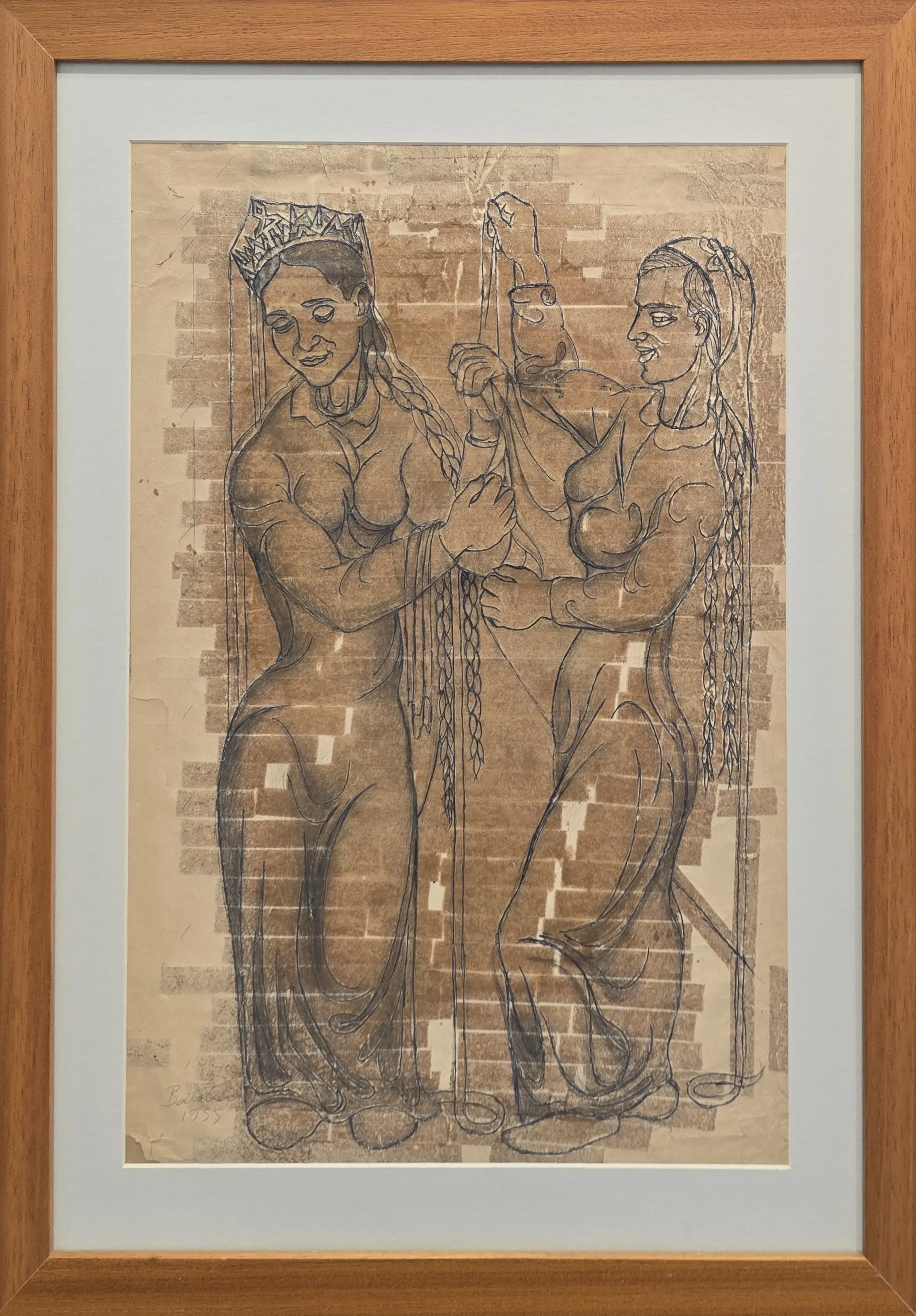 "Kraliçe Ve Nedime" eseri İBRAHİM BALABAN tarafından 56x39 cm ölçülerinde Kağıt üzeri desen tekniği ile yapılmıştır.