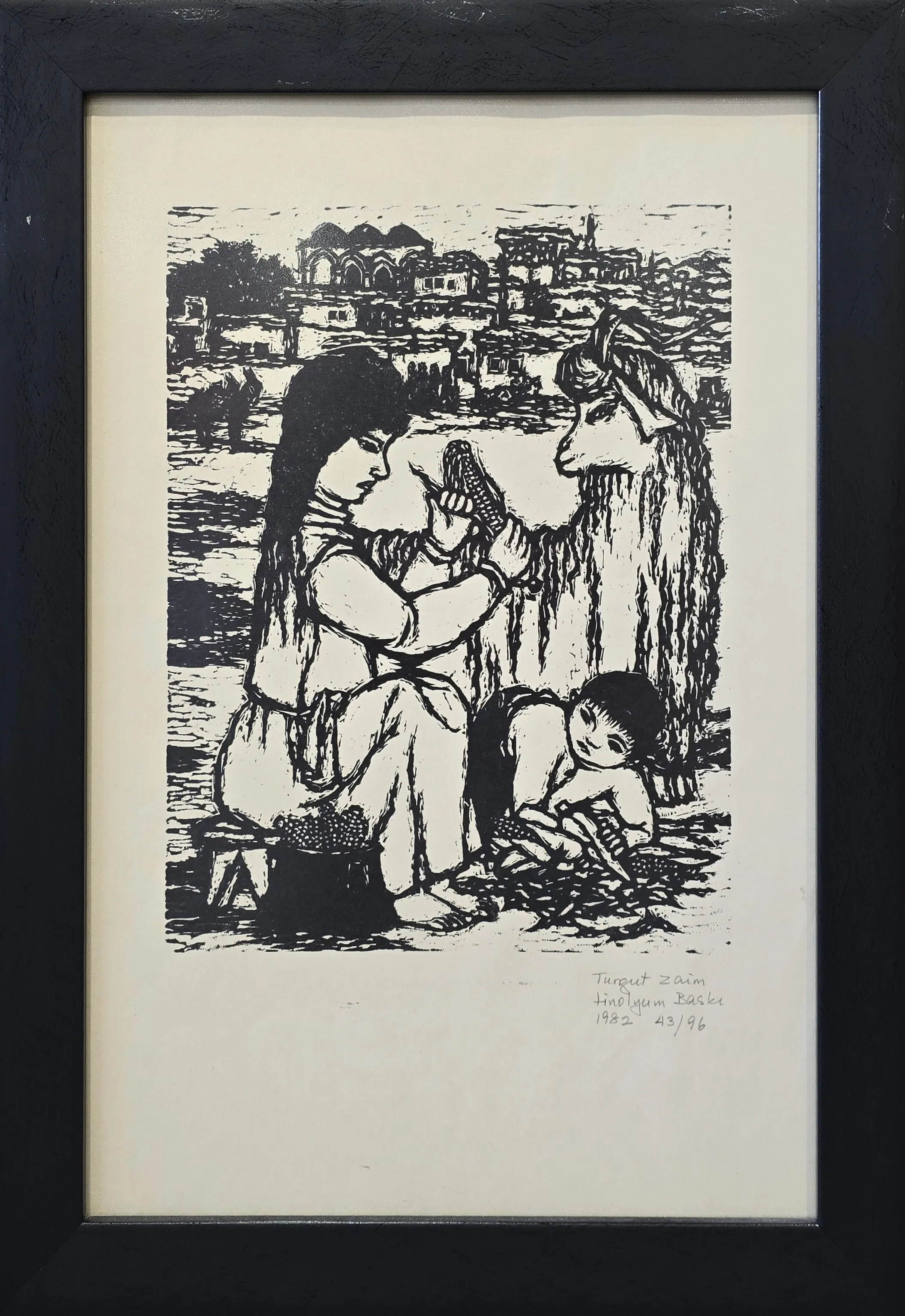 "Tiftik Keçisi Ve Kadın Ve Çocuk" eseri TURGUT ZAİM tarafından 1982 yılında 48x33 cm ölçülerinde Gravür (Ed. 39/96) tekniği ile yapılmıştır.