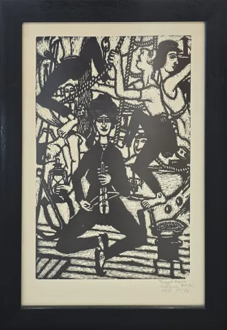 TURGUT ZAİM — “Lazlar”, 1982 "Lazlar" eseri TURGUT ZAİM tarafından 1982 yılında 45x31 cm ölçülerinde Gravür (Ed. 39/86) tekniği ile yapılmıştır.