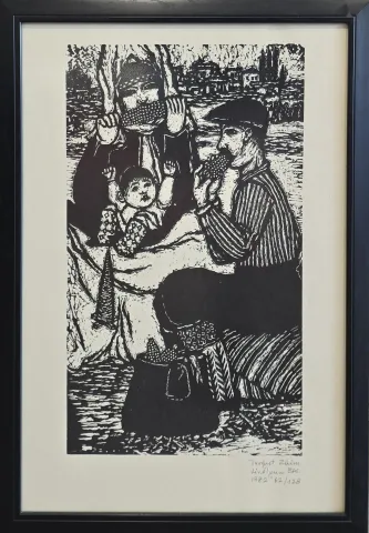 TURGUT ZAİM — “Mısır Yiyen Adam Ve Ailesi”, 1982 "Mısır Yiyen Adam Ve Ailesi" eseri TURGUT ZAİM tarafından 1982 yılında 49x34 cm ölçülerinde Gravür (Ed. 62/128) tekniği ile yapılmıştır.
