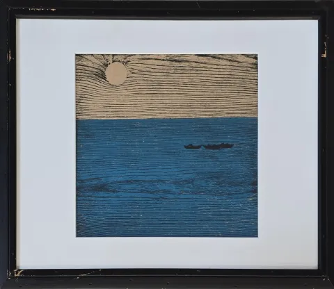 MUAMMER BAKIR — “Deniz Ve Ay” "Deniz Ve Ay" eseri MUAMMER BAKIR tarafından 26x30 cm ölçülerinde Ağaç Baskı tekniği ile yapılmıştır.
