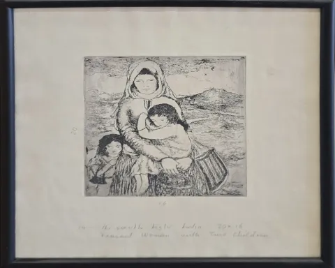 TURGUT ZAİM — “İki Çocuklu Köylü Kadın” "İki Çocuklu Köylü Kadın" eseri TURGUT ZAİM tarafından 16x20 cm ölçülerinde Gravür tekniği ile yapılmıştır.
