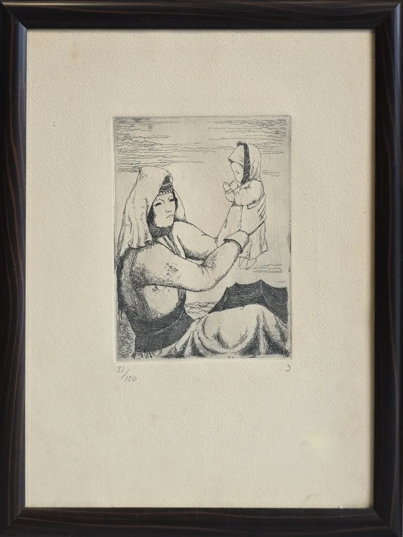 yakınlaştır "Anne Ve Bebek" eseri TURGUT ZAİM tarafından 32x24 cm ölçülerinde Gravür (Ed. 31/120) tekniği ile yapılmıştır.