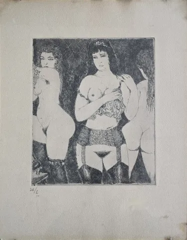 TURGUT ZAİM — “Çıplak Kadınlar” "Çıplak Kadınlar" eseri TURGUT ZAİM tarafından 32x25 cm ölçülerinde Gravür (Ed. 1/26) tekniği ile yapılmıştır.
