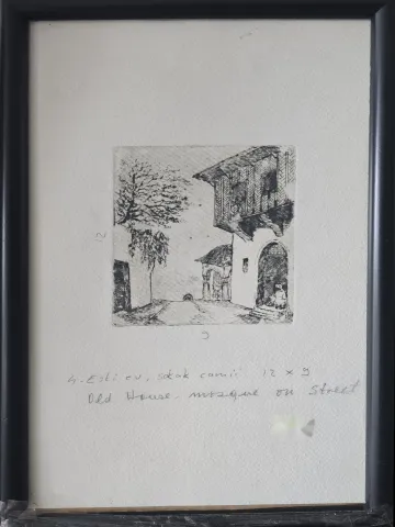 TURGUT ZAİM — “Eski Ev - Sokak Camii” "Eski Ev - Sokak Camii" eseri TURGUT ZAİM tarafından 12x9 cm ölçülerinde Gravür tekniği ile yapılmıştır.