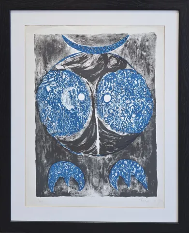 "Baykuş" eseri FÜREYA KORAL tarafından 1957 yılında 54x44 cm ölçülerinde Gravür (Ed. 5/25) tekniği ile yapılmıştır.