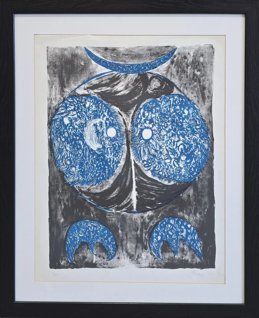 yakınlaştır "Baykuş" eseri FÜREYA KORAL tarafından 1957 yılında 54x44 cm ölçülerinde Gravür (Ed. 5/25) tekniği ile yapılmıştır.