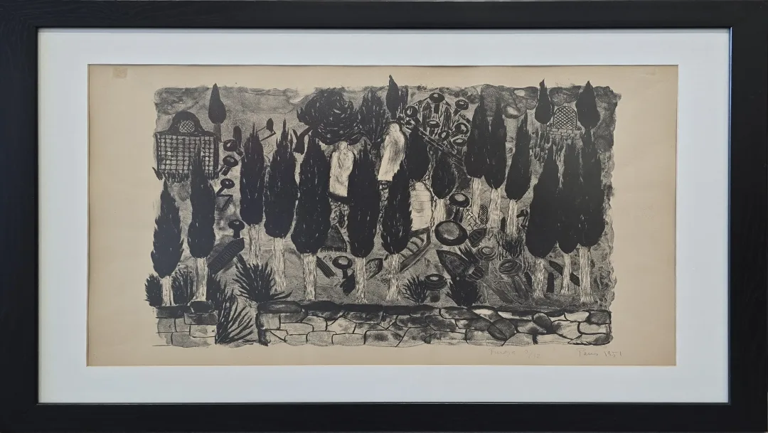 yakınlaştır "Mezarlık (Paris)" eseri FÜREYA KORAL tarafından 1951 yılında 31x55 cm ölçülerinde Gravür (Ed. 3/12) tekniği ile yapılmıştır.