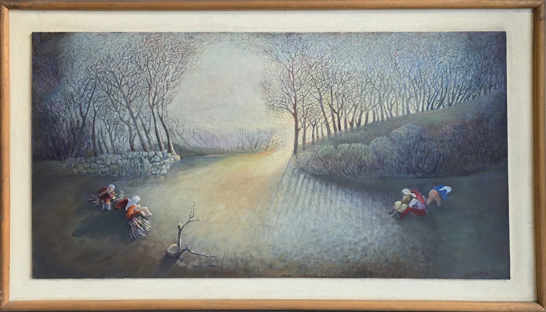 yakınlaştır "Ağaçların Ardından Yükselen Işık" eseri HAKKI TORUNOĞLU tarafından 40x70 cm ölçülerinde Kontraplak üzeri yağlı boya tekniği ile yapılmıştır.