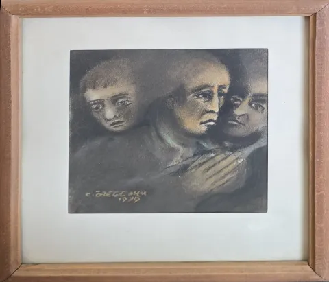"Erkekler" eseri CİHAT ÖZEGEMEN tarafından 1979 yılında 24x28 cm ölçülerinde Kağıt üzeri pastel boya tekniği ile yapılmıştır.