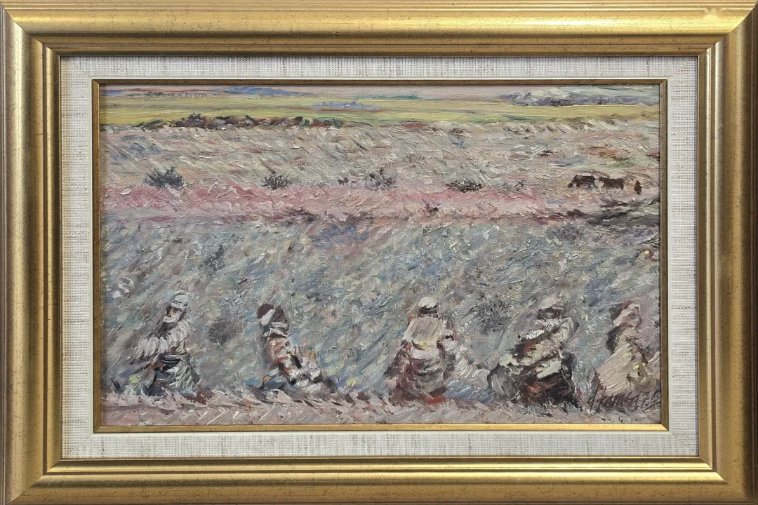 yakınlaştır "Kırda Kadınlar" eseri DURAN KARACA tarafından 1976 yılında 30x45 cm ölçülerinde Tuval üzeri yağlı boya tekniği ile yapılmıştır.