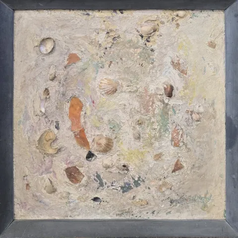 "İsimsiz" eseri EŞREF ÜREN tarafından 43x43 cm ölçülerinde Tuval üzeri karışık materyal tekniği ile yapılmıştır.