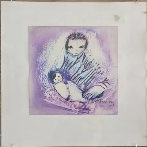 TUNCAY BETİL — “Anne ve çocuk”, 1984 "Anne ve çocuk" eseri TUNCAY BETİL tarafından 1984 yılında 15x15 cm ölçülerinde Kağıt üzeri karışık teknik tekniği ile yapılmıştır.