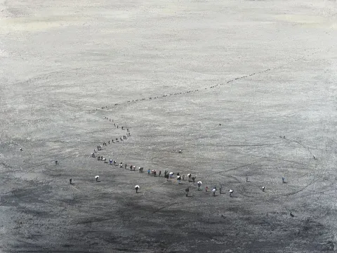 SALİH ÇAKAR — “Göç serisi”, 2026 "Göç serisi" eseri SALİH ÇAKAR tarafından 2026 yılında 60x80 cm ölçülerinde Tuval üzeri karışık teknik tekniği ile yapılmıştır.