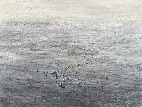 SALİH ÇAKAR — “Göç serisi”, 2026 "Göç serisi" eseri SALİH ÇAKAR tarafından 2026 yılında 60x80 cm ölçülerinde Tuval üzeri karışık teknik tekniği ile yapılmıştır.