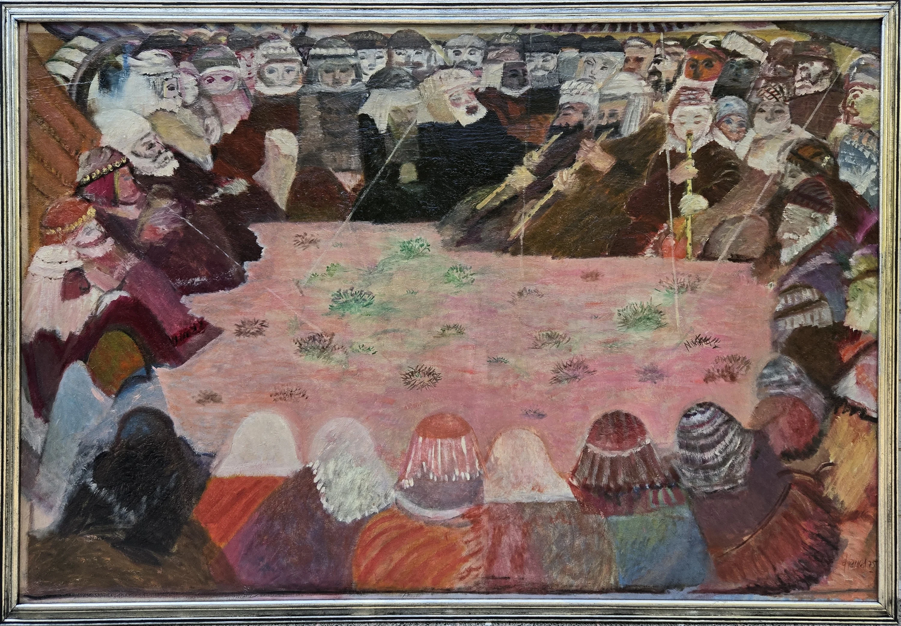 "Erenler, Evliyalar" eseri DURAN KARACA tarafından 1998 yılında 121.5x184.5 cm ölçülerinde Tuval üzeri yağlı boya tekniği ile yapılmıştır.