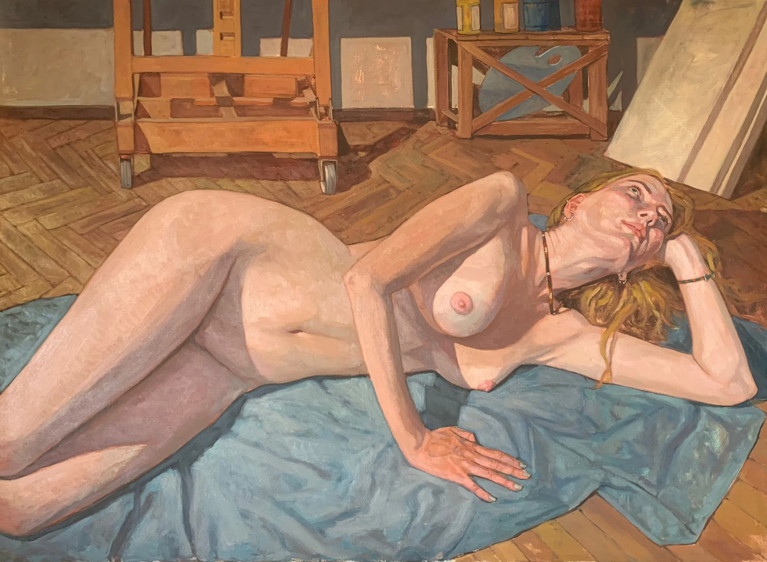 "Miss Ada" eseri TANJU YAĞAN tarafından 2021 yılında 110x150 cm ölçülerinde Tuval üzeri yağlı boya tekniği ile yapılmıştır.