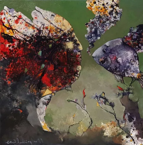 EROL PELİOĞLU — “İsimsiz”, 2019 "İsimsiz" eseri EROL PELİOĞLU tarafından 2019 yılında 60x60 cm ölçülerinde Tuval üzeri akrilik boya tekniği ile yapılmıştır.