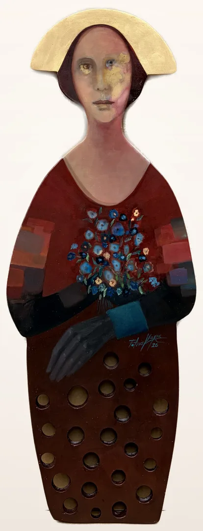 Bu eser FATMA KARA tarafından 2026 yılında 90x33 cm ölçülerinde Polyester döküm üzeri yağlı boya tekniği ile yapılmıştır.