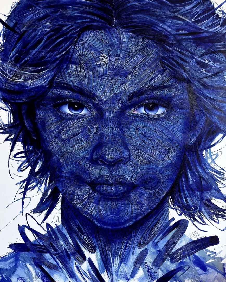 "Deep Blue - 2" eseri MEVLÜT AKAR tarafından 2023 yılında 150x120 cm ölçülerinde Tuval üzeri akrilik boya tekniği ile yapılmıştır.