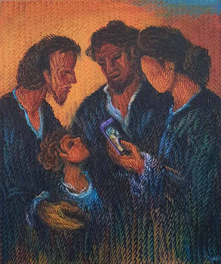 "Dünden Bugüne" eseri AHMET YEŞİL tarafından 2019 yılında 80x65 cm ölçülerinde Tuval üzeri yağlı boya tekniği ile yapılmıştır.