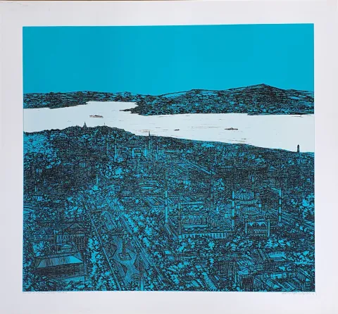 DEVRİM ERBİL — “İstanbul Sultanahmet”, 2013 "İstanbul Sultanahmet" eseri DEVRİM ERBİL tarafından 2013 yılında 70x70 cm ölçülerinde Serigrafi tekniği ile yapılmıştır.