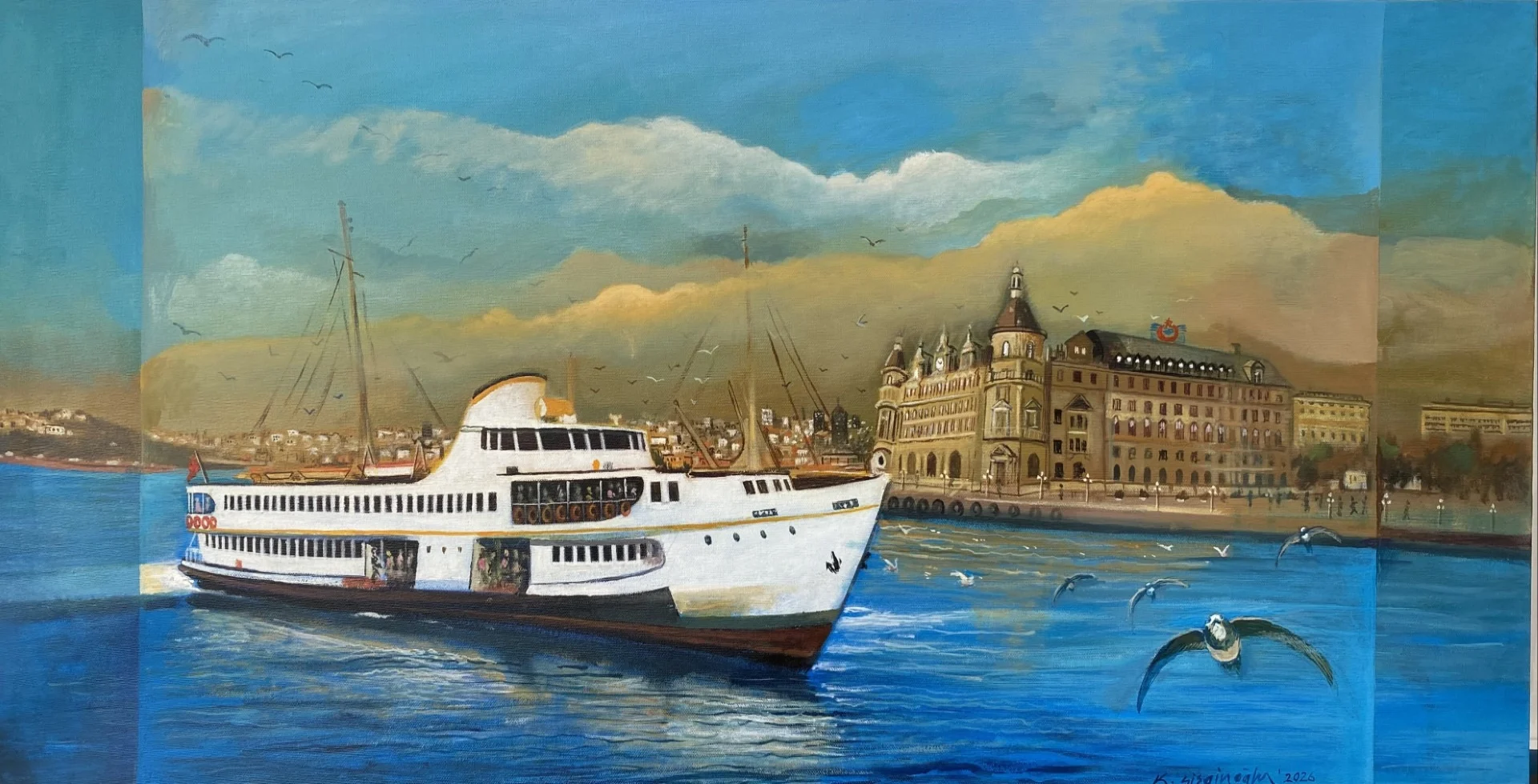 "Haydarpaşa" eseri KADİR ŞİŞGİNOĞLU tarafından 2026 yılında 48x94 cm ölçülerinde Tuval üzeri akrilik boya tekniği ile yapılmıştır.